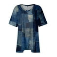 thumbnail image 4 of IYYVV Oversized Graphic Tees For Women Short Sleeve Women’S Tops V Neck Long Shirts Cute Y2K Women'S Tunics Clock Block Graphic Summer Clothes Womens Fall Fashion 2024 Dark Blue 3XL, 4 of 7