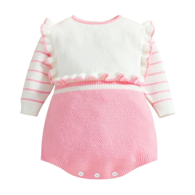 Posijego Baby Girls Rompers Clothes Fall Winter Outfit Ruffle Long Sleeve Knitted Jumpsuits 0-24 Months