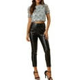 thumbnail image 2 of MODA NOVA Junior's Sequin Shiny Crop Top Short Sleeves Tassel T-Shirt Silver S, 2 of 6