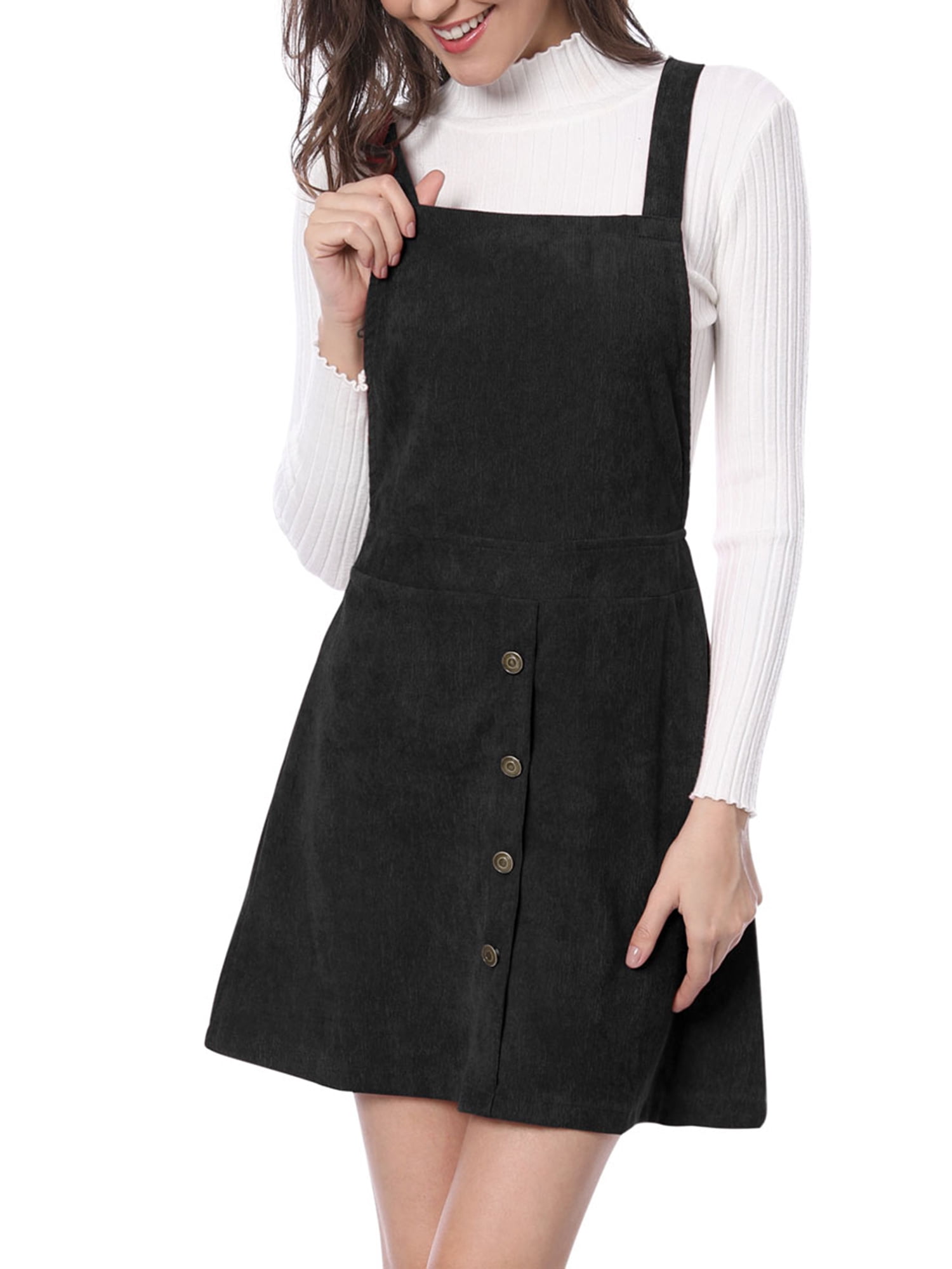 Unique Bargains Women Corduroy Button Decor A Line Suspender Overall