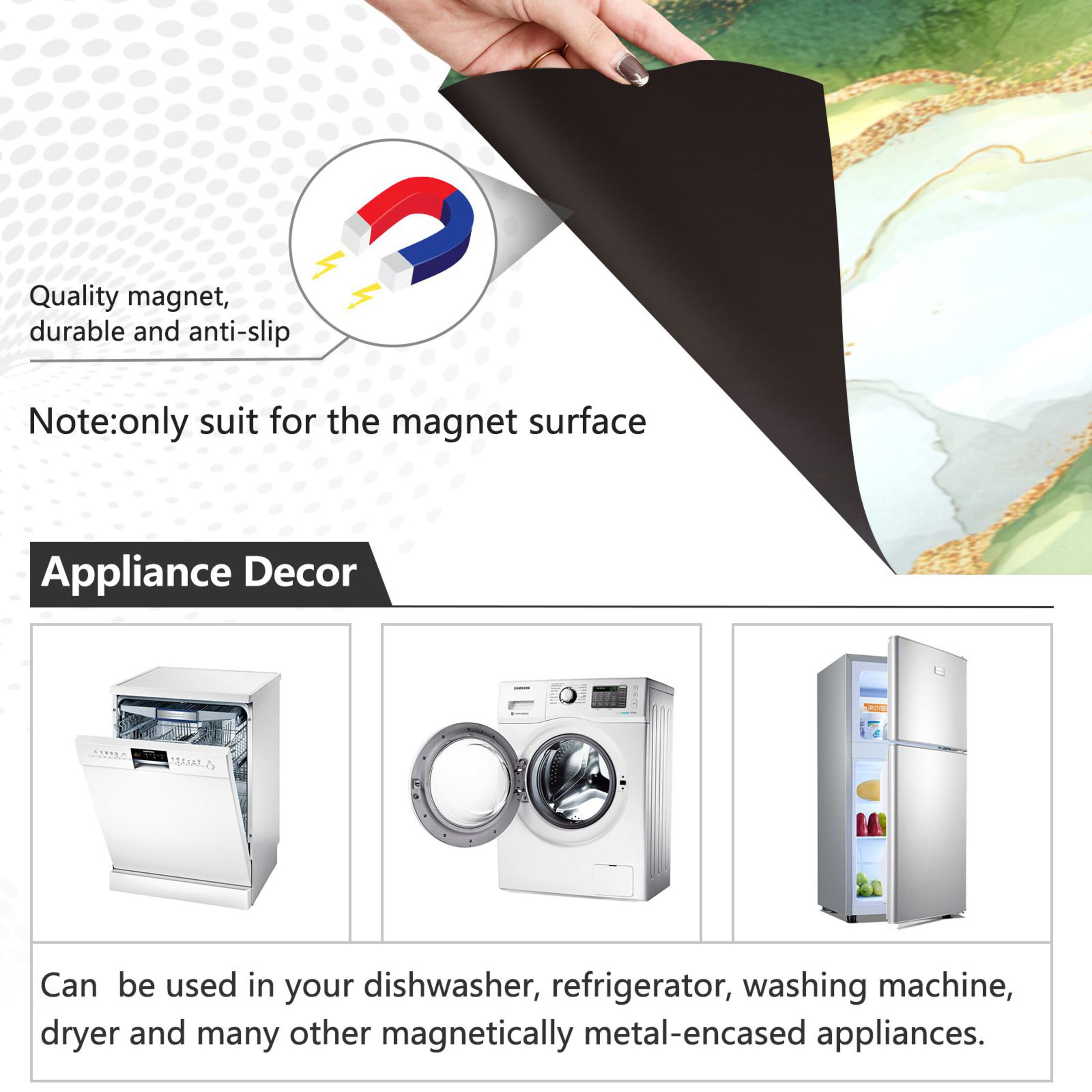 Dishwasher Magnetic Refrigerator Magnet Cover Sticker Home Decorative 23"x26" Fresh Golden-green Marble