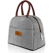 DANIA & DEAN Insulated Lunch Bag for Women Men Kids Double Zippers Wide Open Bag Leakproof Thermal and Cooler Reusable Lunch Box for Office School Outdoor (Black and White Stripes)