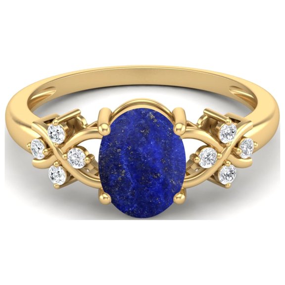 Mooneye 925 Sterling Silver Gold Vermeil 8X6 mm Oval Shape Lapis Women Valentines Day Gifts Ring