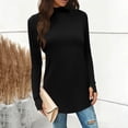 thumbnail image 6 of Women's Spring High Neck Solid Color T-Shirt Top with Thumbholes Long Sleeve Fashion Casual Loose Fit Breathable Lightweight Daily Wear | CSEONE,Black L, 6 of 9