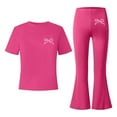 thumbnail image 5 of Two Piece Set for Girls Short Sleeve Bow T-Shirt Top and Flared Pants Set Summer Clothes 8-9 Years Clothes for Girls, 5 of 5