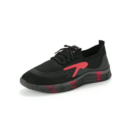 

Fangasis Men Comfortable Sneaker Lace Up Athletic Shoes Jogging Breathable Round Toe Trainers Black Red 8