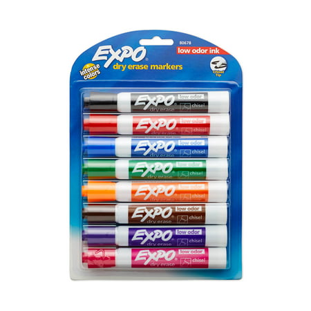 EXPO Low Odor Dry Erase Markers, Chisel Tip, Assorted Colors, 8