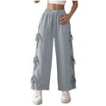 thumbnail image 2 of uublik Womens Work Pants Gray Wide Leg Sweatpants High Waisted Baggy Lounge Pants Athletic Joggers with Pockets, 2 of 5