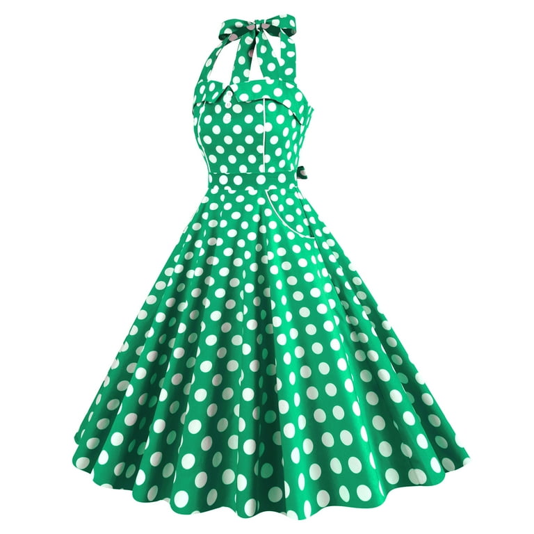 Ibtom Castle Women Vintage 1950s Halter Pink Gingham Polka Dots Swing Dress Cocktail Party Rockabilly Pinup Dresses S Green Polka Dots, Women's, Size: Ibtom Castle Women Vintage 1950s Halter Pink Gingham Polka Dots Swing Dress Cocktail Party Rockabilly Pinup Dresses S Green Polka Dots, Women's, Size: