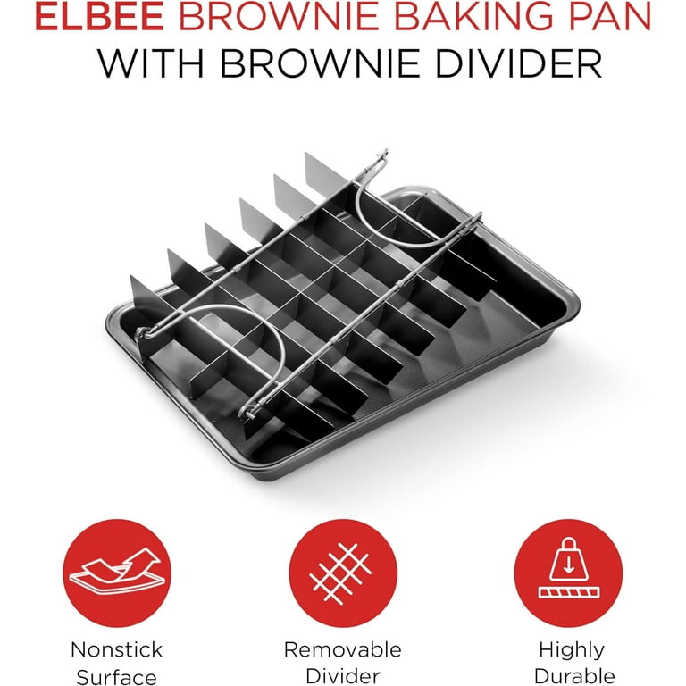 Elbee Home Brownie Baking Pan, Includes Brownie Divider for Perfectly Cut  Brownies, Durable Carbon Steel 13-Inch, Non-Stick