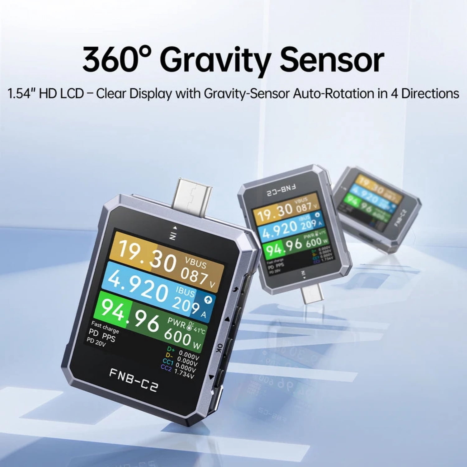 FNIRSI Type-C Fast Charging Tester High Precision Multimeter FNB-C2 USB PD3.1, 20-Bit ADC 50V 6.5A 240W, E-Marker Chip Test