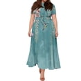thumbnail image 7 of LWavelet Women's Plus Size Vintage Green Maxi Dress Short Sleeve Tie Waist Casual Lace Trim Dress with Pockets Blue L, 7 of 7