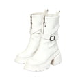 thumbnail image 4 of Viluyesy Womens Ankle Booties Platform Chunky Heel Combat Motorcycle Zipper Buckle Strappy Lug Sole Faux Leather Edgy Everyday Footwear White Size 7.5, 4 of 8
