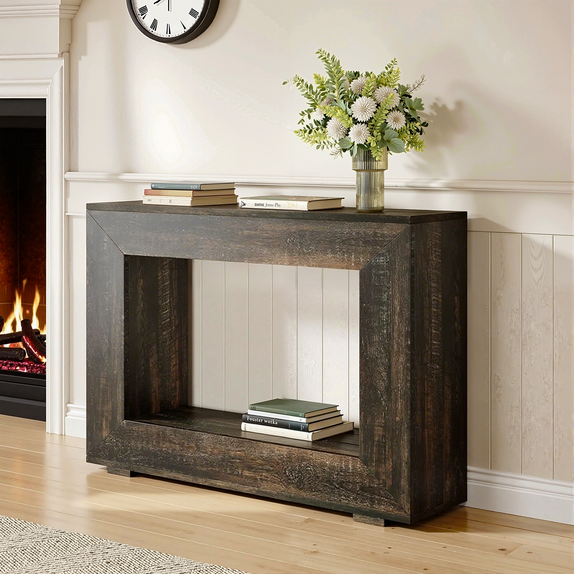 MAYEERTY Farmhouse Rustic Wood Grain Console Table with Vintage Simple Charm