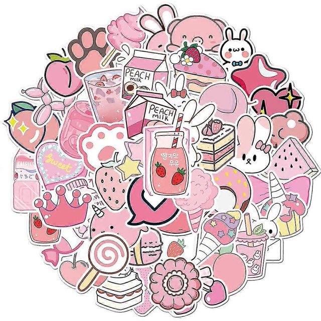 Pegatinas lindas para botellas de agua, 50 unidades, pegatinas estéticas de vinilo rosa VSCO a prueba de agua para Hydroflask, portátil, patineta, paquete de pegatinas Kawaii para niños
