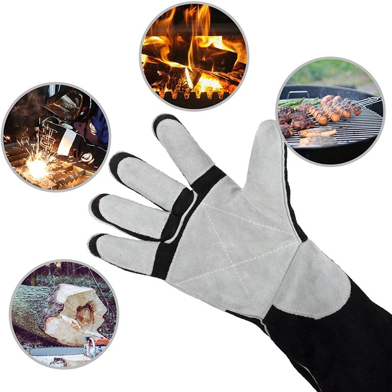 YESWELDER Guantes de soldadura MIG de cuero Forge de 16 pulgadas, 932 ℉,  con costuras de Kevlar resistentes al calor/fuego, refuerzos de palma