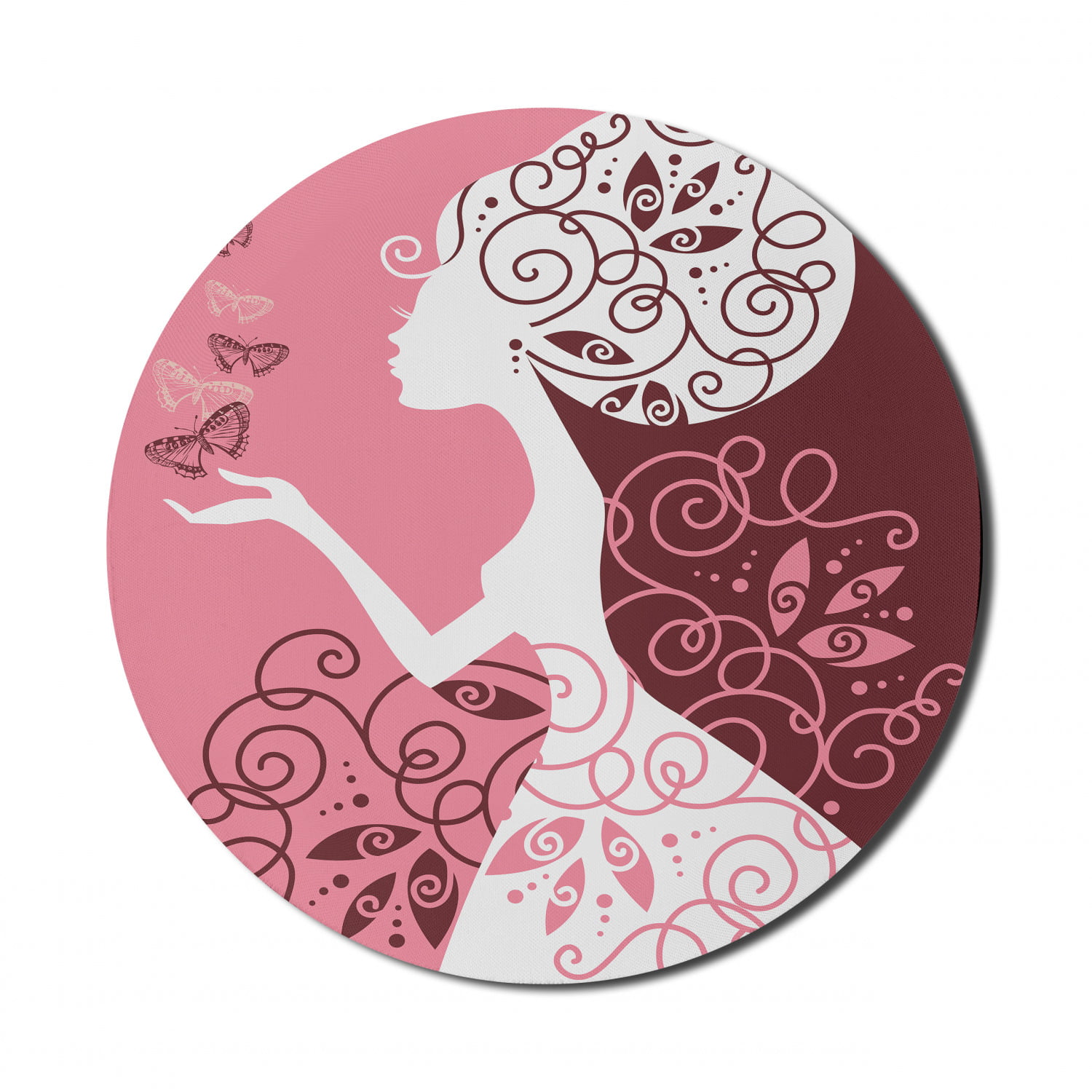 Beautiful Pink & White Floral Non-Slip Thick Neoprene Mousepad Round or Rectangle Options