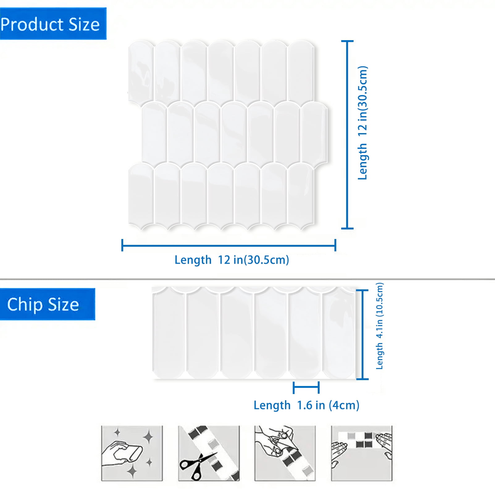 DEWOO 10-Sheet Upgraded Thicker Peel and Stick Kitchen Backsplash Tiles,Waterproof Self-Adhesive Vinyl Wall Tile Fish Scale Mosaic Design,for Bathroom,Fireplace and RV(White,12"×12")