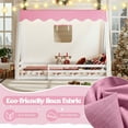 thumbnail image 5 of Twin Size House Floor Bed with Tent and Light, Solid Wood Teepee Floor Bed with Full-length Guardrails, Montessori and Childlike Design, White+Pink, 5 of 21