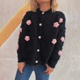 thumbnail image 2 of Women's Sweater Cardigan 3D Floral Long Sleeve Ribbed Knit Cardigan Sweaters V-Neck Button Down Coat Outwear, 2 of 5
