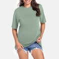 thumbnail image 2 of Womens Tops Casual Loose Fit Solid Color Tee Breathable Short Sleeve T Shirt Shirts for Women Light Green M, 2 of 4