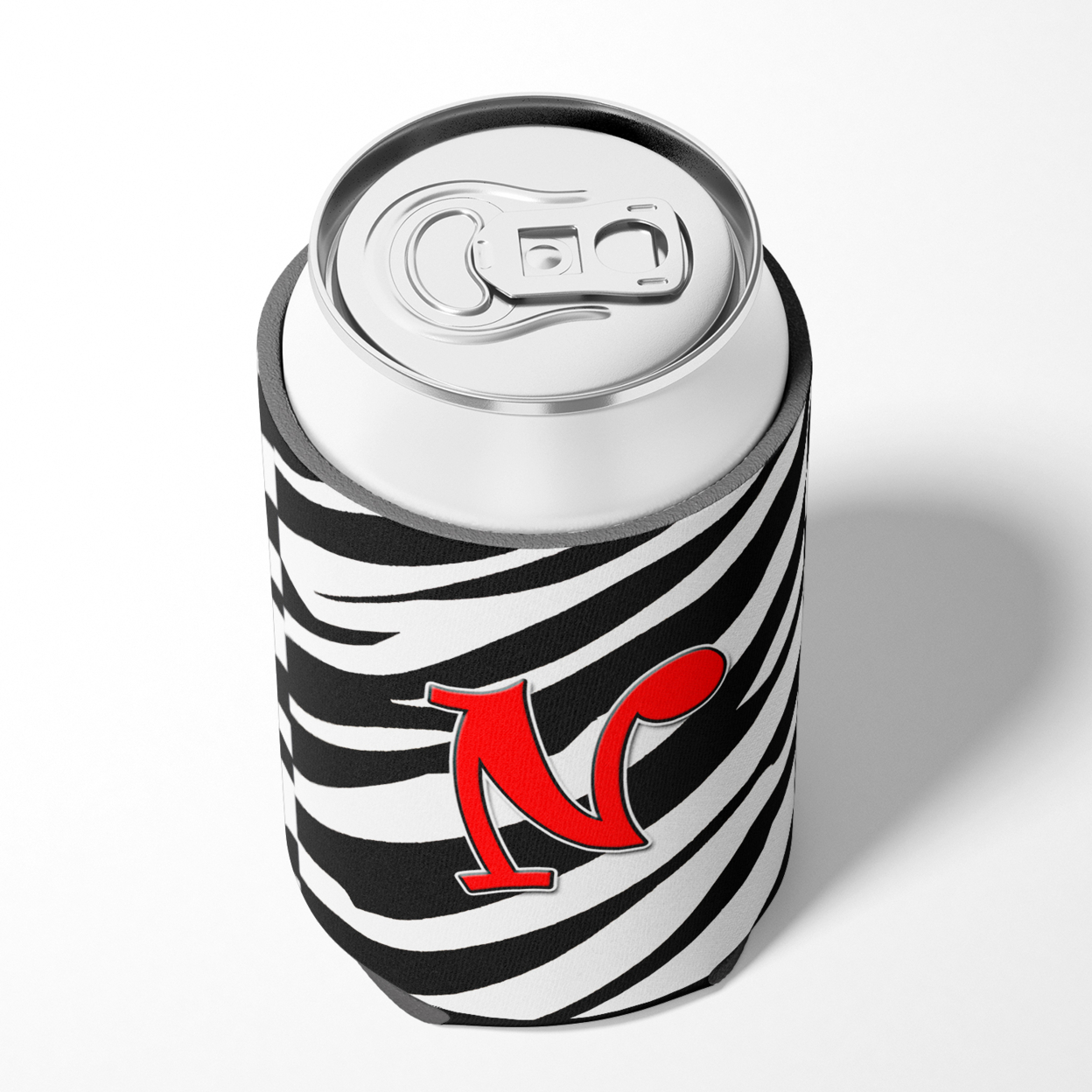 Letter N Initial Monogram - Zebra Red Can or Bottle Hugger