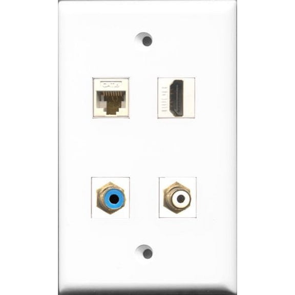 RiteAV 1 Port HDMI and 1 Port RCA White and 1 Port RCA Blue and 1 Port Cat6 Ethernet White Wall Plate