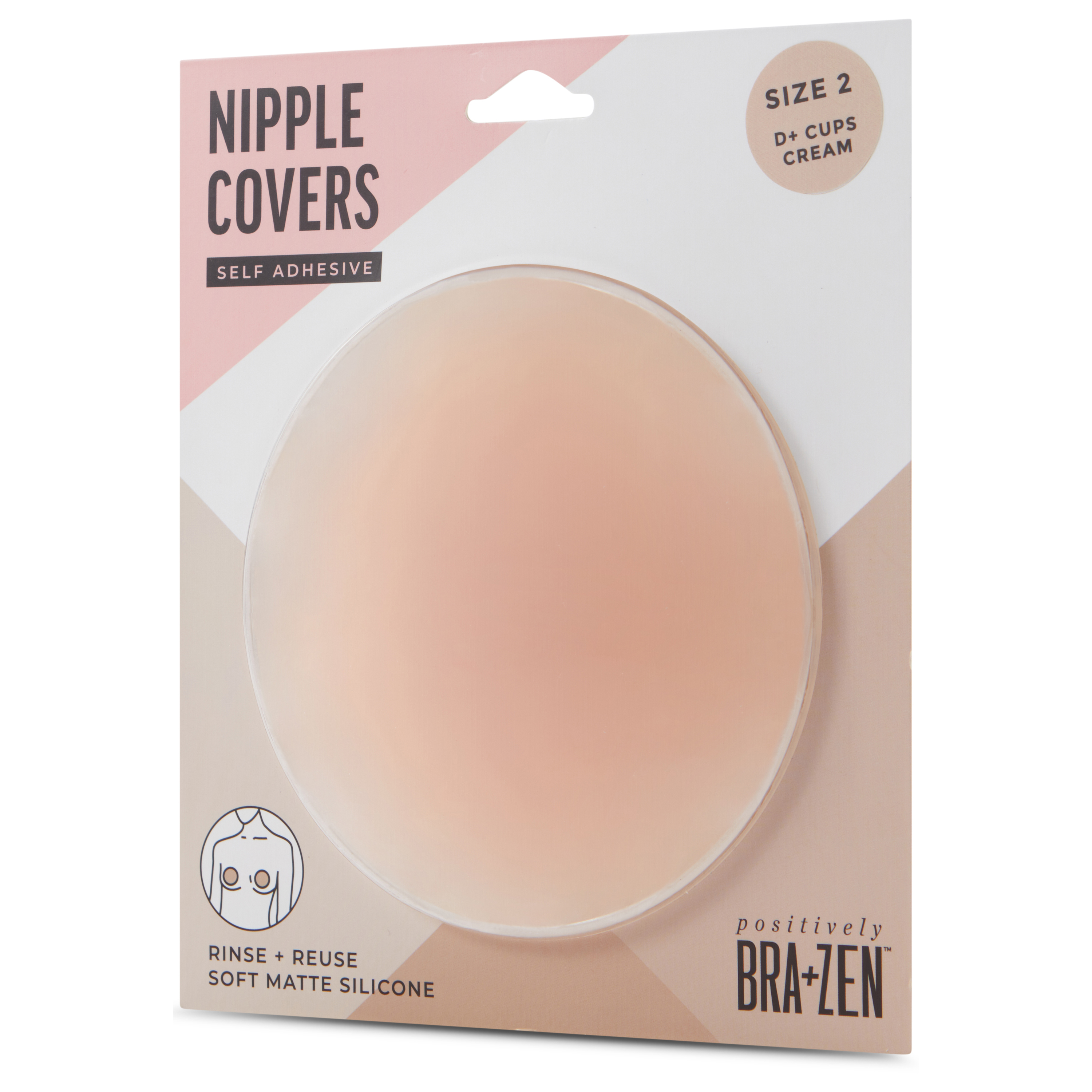 Positively BRA+ZEN Reusable Stick-on Silicone Adhesive Nipple Cover Pasties, Size 1 & 2 Breast Petals