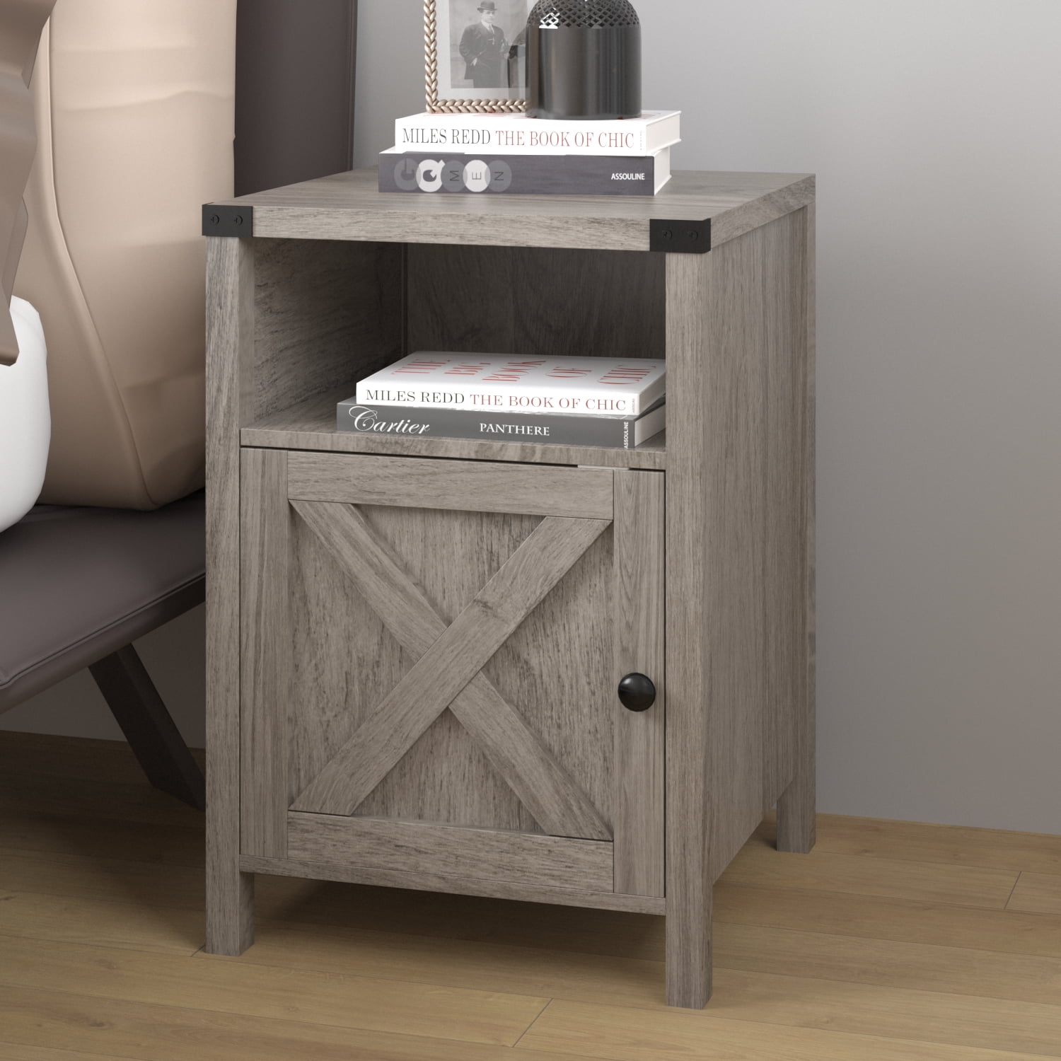 Catrimown Farmhouse End Table for Living Room Set of 2, Side Table Nightstand for Living Room Bedroom, Gray