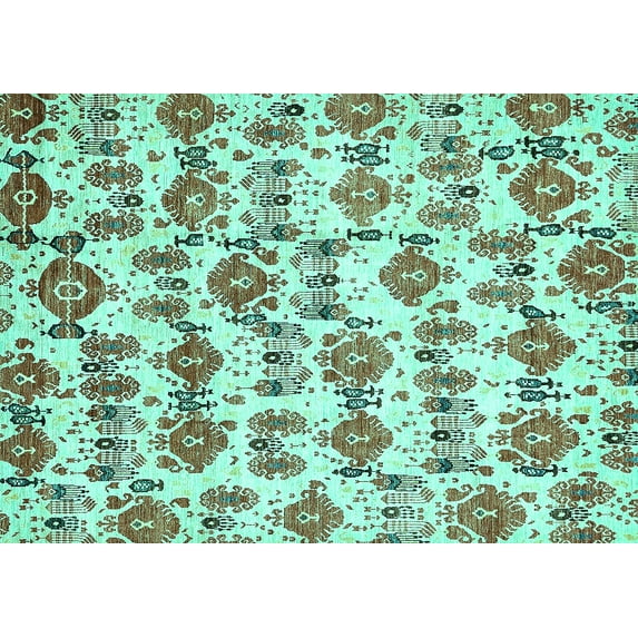 Ahgly Company Machine Washable Indoor Rectangle Abstract Turquoise Blue Modern Area Rugs, 2' x 3'