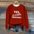 thumbnail image 5 of SYMOID Longline Warm Soft Stretch Womens Oversized "Yes I'm Always Freezing" Slogan Sweatshirt - Crew Neck Drop Shoulder Red Casual Top,Size M, 5 of 6
