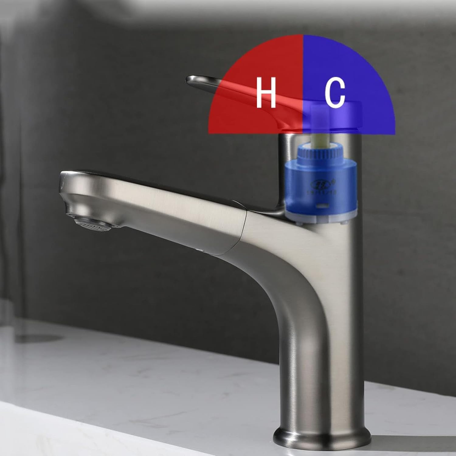 Bathroom Sink Faucet with Sprayer Retractable Sink Faucet Bathroom Single Hole Hot and Cold Water Mixer Tap Single Handle 360° Rotatable Multi-Function, Bathroom Pull Down Sink Faucet,Gun Grey