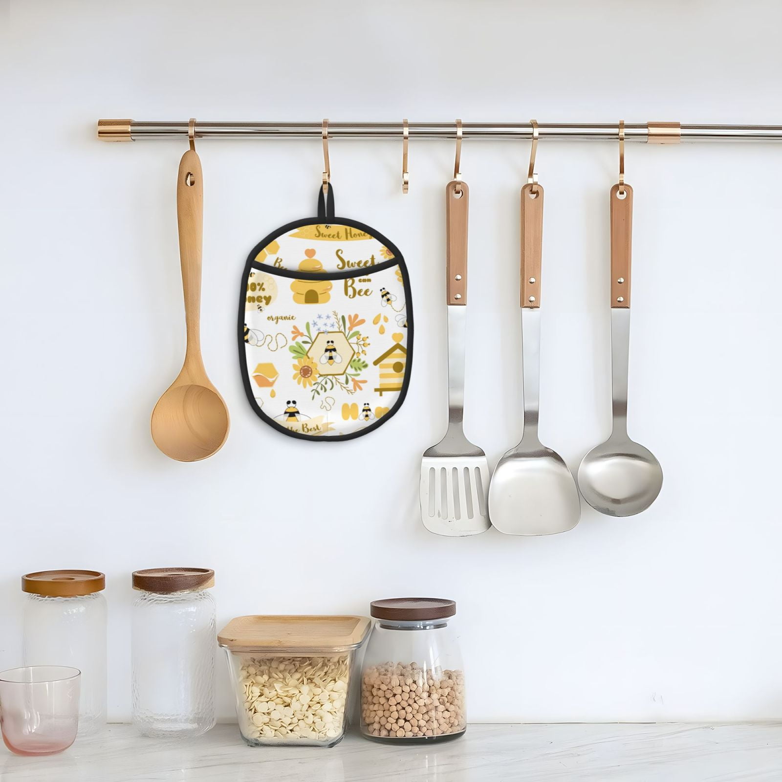 Naloa Farm Bee Cute Honey Silicone Pot Holders, Oven Mitts Heat Resistant Hot Pads, Non Slip Pot Holder for Kitchen Baking and Cooking 9.4 x 7.5 Inches