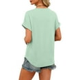 thumbnail image 5 of Garbnen Short Sleeve Shirts for Women Green Spring Summer V Neck T Shirts for Women Vacation Loose Trendy Women's Pullover Tops, 5 of 5