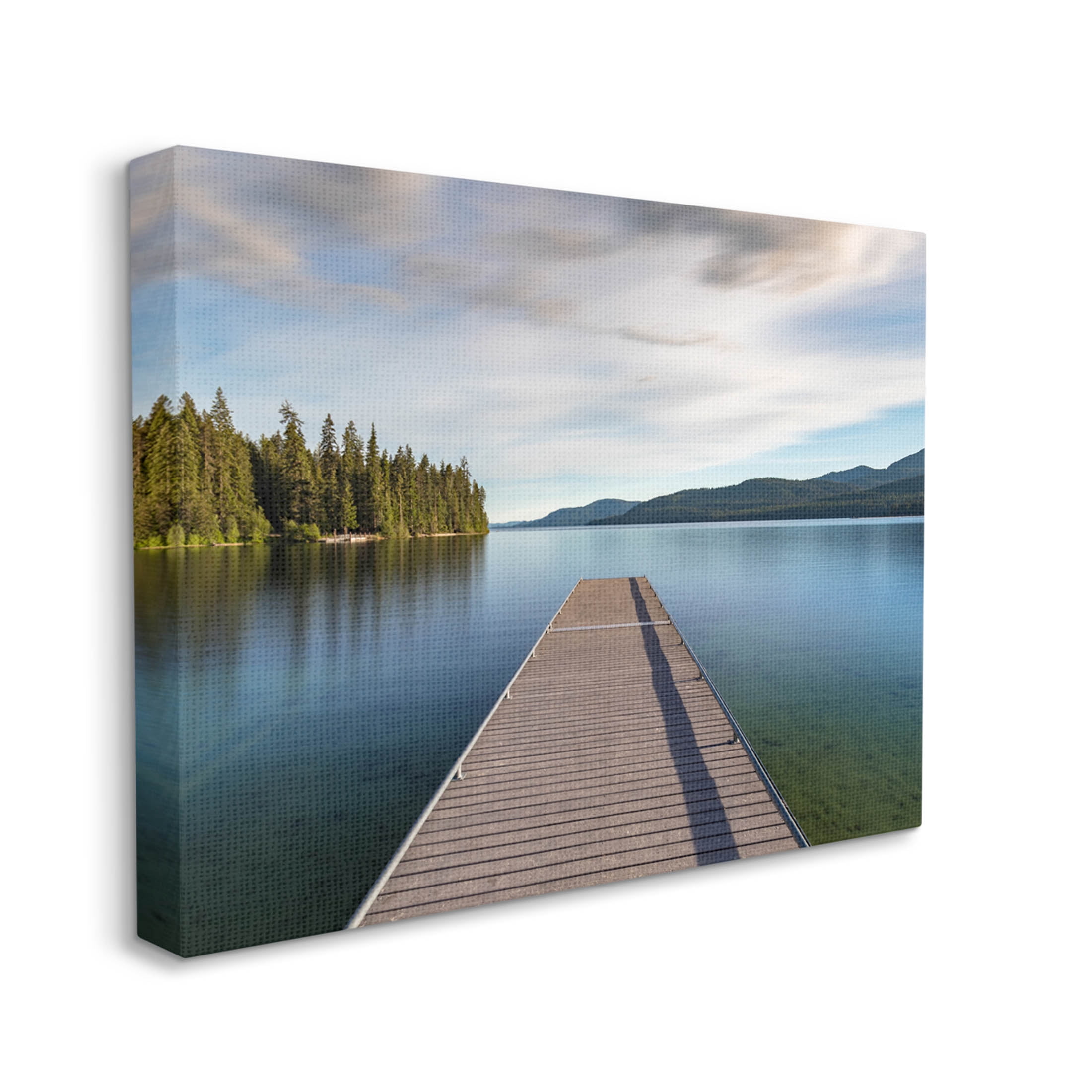 Soothing Lake Dock Mountains Landscape Photograph Gallery Wrapped Canvas Print Wall Art