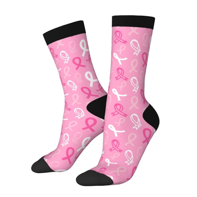 Fotbe Breast Cancer Awareness (3) Calcetas Largas con Estampado para Hombre y Mujer – Calcetas de Compresión Transpirables y Elásticas, Viajar y Uso Diario Talla 5-11