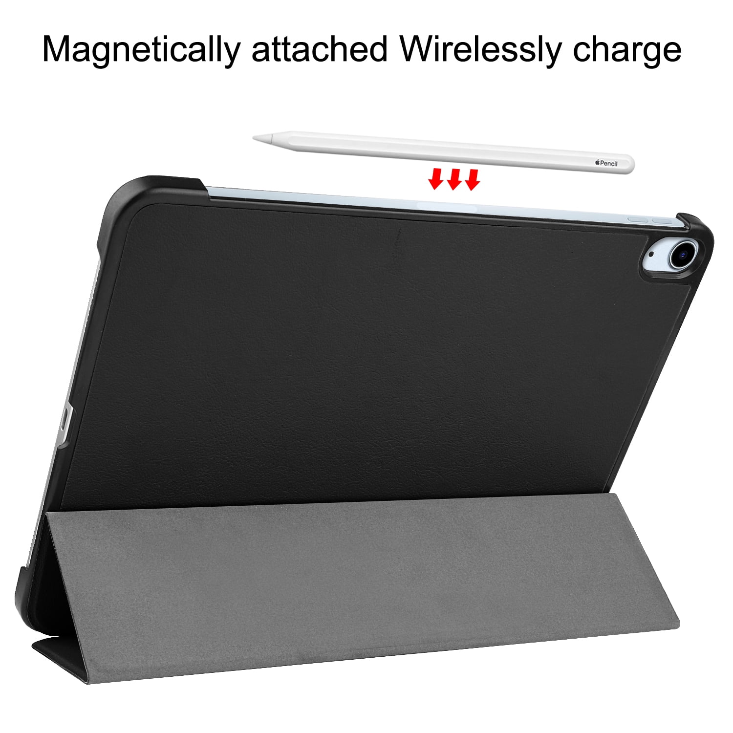 SaniMore for Apple iPad Air 11 (2024) Case, Auto Sleep/Wake, Rugged PC Case with Tri-Fold Kickstand [Support iPad 1st/3rd Pencil Charging]  Shockproof Protective Case for Women Men, Black