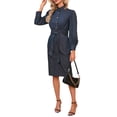 thumbnail image 2 of Sunloudy Vestido de mezclilla para mujer Mangas largas de farol Cuello alto Cierre de botón Bolsillos laterales Vestido con abertura en el dobladillo trasero + Cinturón Sunloudy moda, 2 of 9