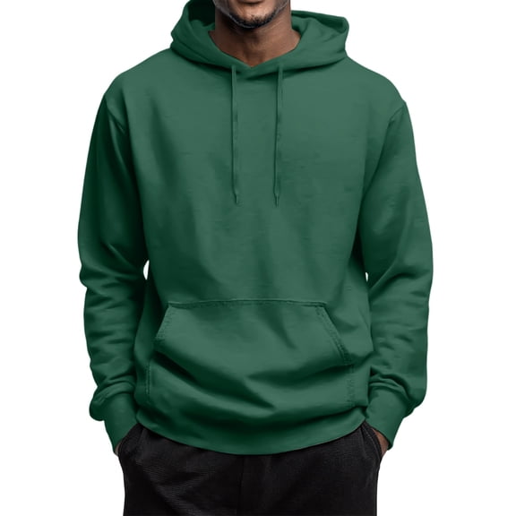 Godokuleh Oversized Hooded Sweatshirt Men Lightweight Streetwear Plain Hoodie Fleece Pullover Sweater with Pockets Dark Green L