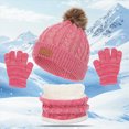 thumbnail image 2 of NOLDARES Kids Winter Hat Gloves Scarf Set,Girls Boys Toddler Children Hats Beanie with Pom Knit Neck Warmer Gaiter Mittens Fleece Lined Set(M018-Hot Pink), 2 of 6