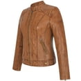 thumbnail image 3 of Skylinewears Women's Long Sleeve Zipper Closure Moto Biker Real Leather Female Jacket Camel Size XL, 3 of 10
