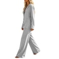 thumbnail image 6 of Mifsaly 2 Piece Pajama Set for Women V Neck Long Sleeve Button Down Nightwear and Relaxed Fit Lounge Pants Comfortable Loose Casual Home Outfits Gray,M, 6 of 7