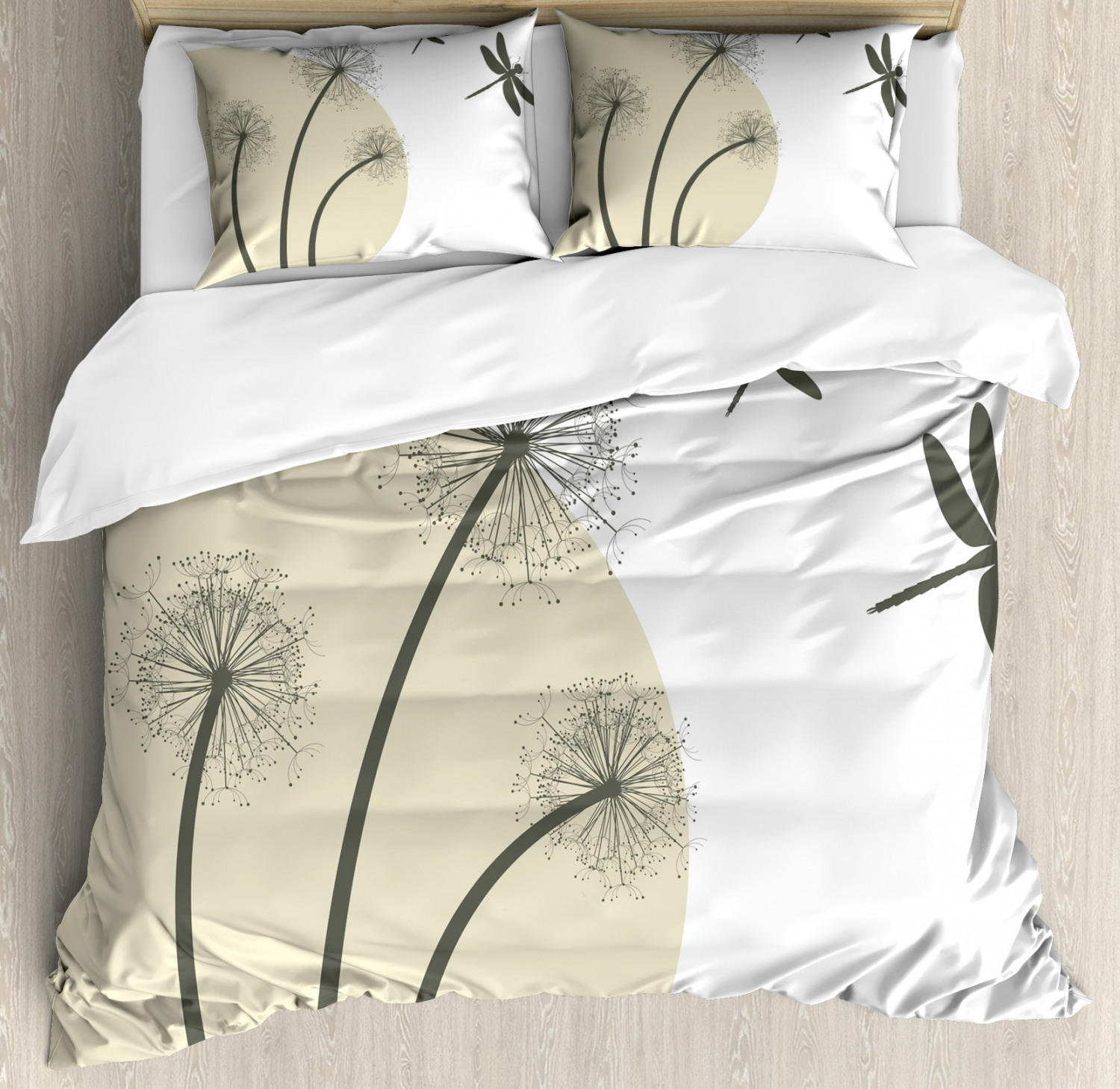 Dragonfly Duvet Cover Set King Size, Spring Dandelions Botany