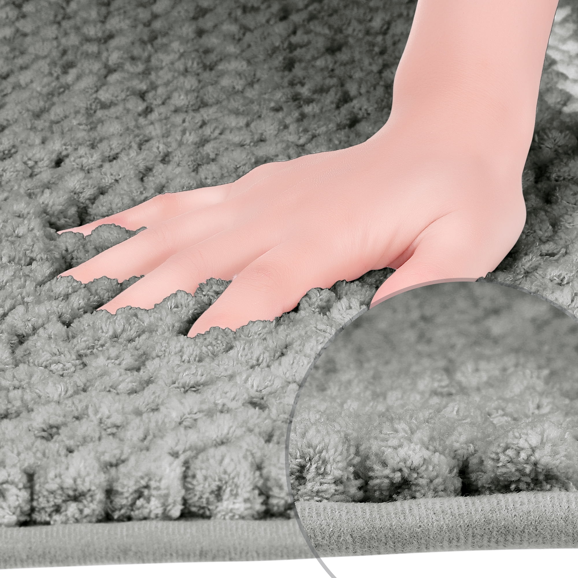 Unique Bargains 2 Pcs Soft Absorbent Fluffy Chenille Bath Mats Striped Non Slip Rugs Grey/Khaki 20" x 32"