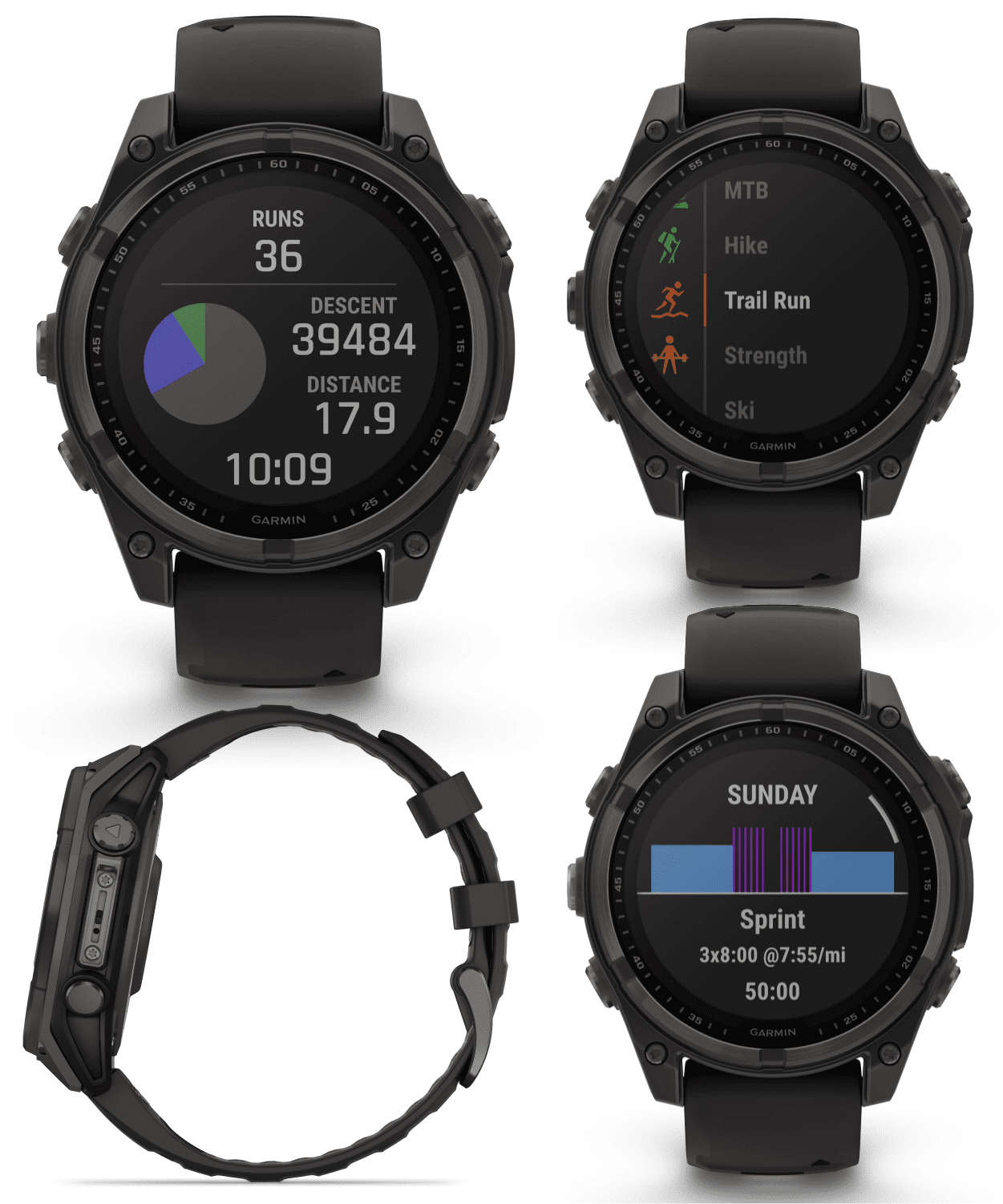 Garmin Fenix 8 47 mm Multisport GPS Smartwatch, Solar, Sapphire, Carbon Gray DLC Titanium with Black/Pebble Gray Silicone, Built-in LED Flashlight with Wearable4U White EarBuds Bundle