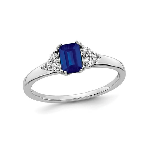 2/3 Carat (Ctw) Natural Blue Sapphire Ring in 14K White Gold with Diamonds 1/7 Carat (Ctw)