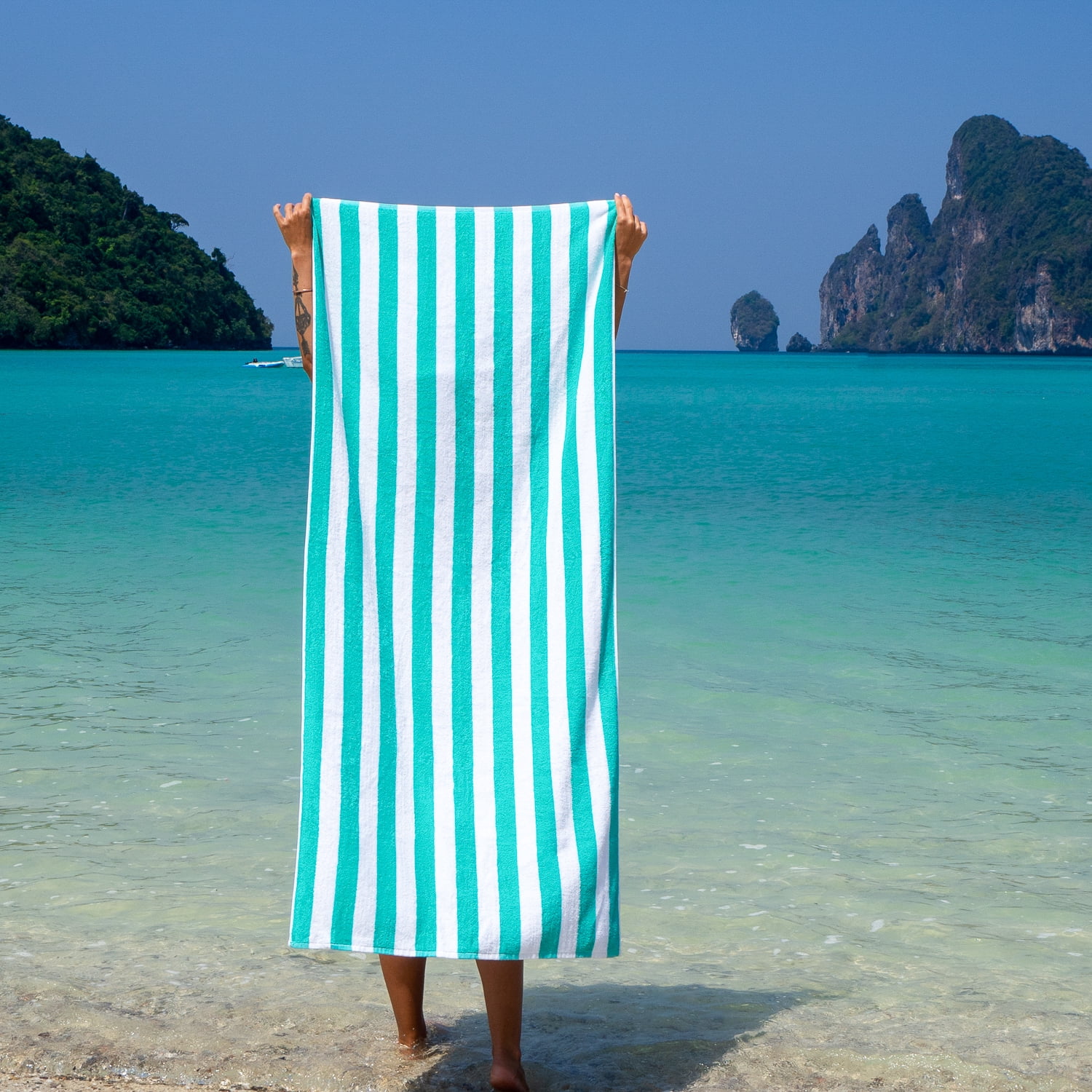 Arkwright Oversized California Beach Towels - Ringspun Cotton Pool Towel - 30 x 70 in. - (4 Pack) Green