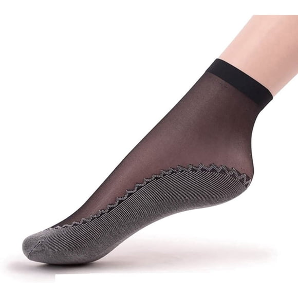 Women's 10 Pairs Silky Anti-Slip Cotton Sole Sheer Ankle High Tights Hosiery Socks Reinforced Toe