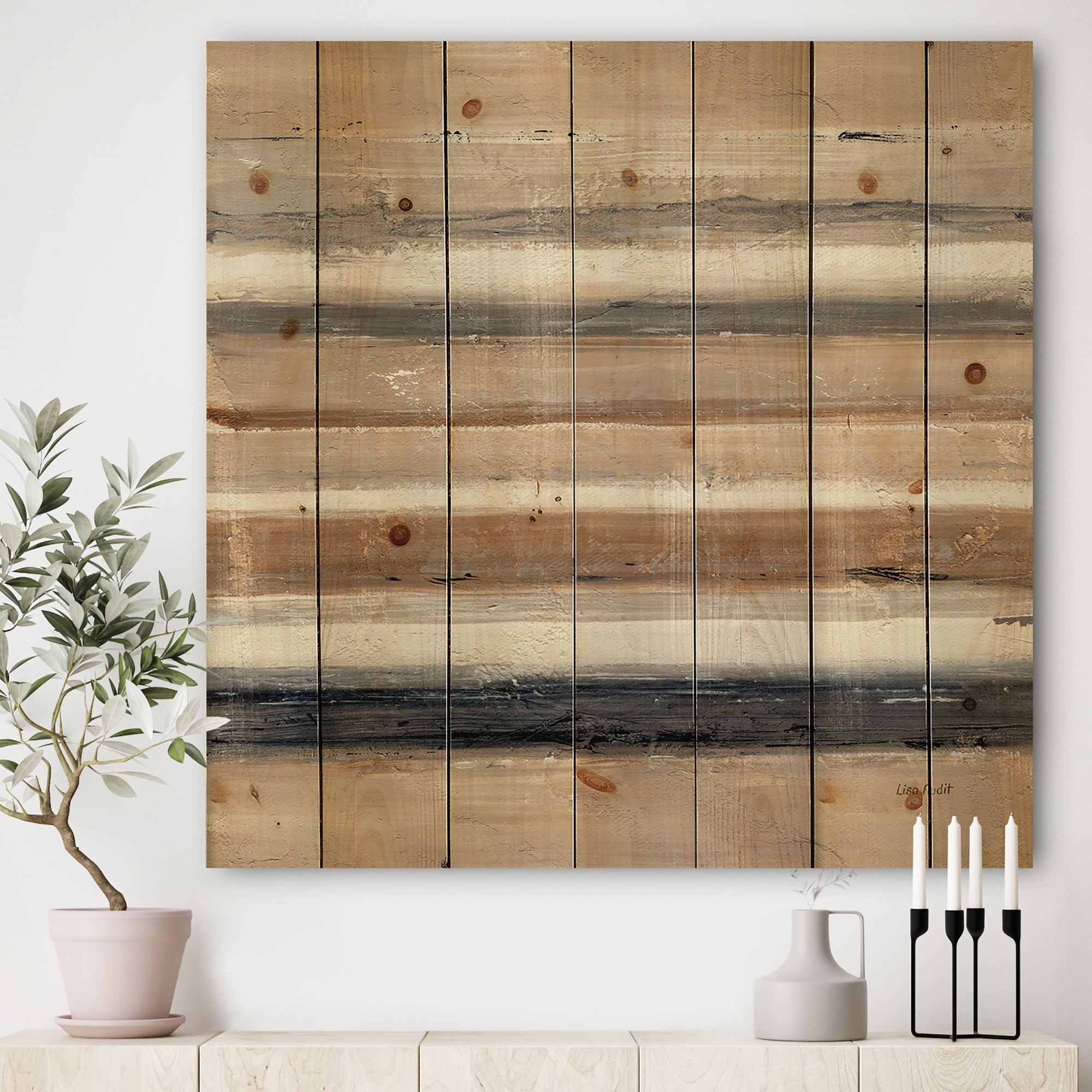 Designart 'Circle Geometric Natural Balance III' Mid-Century Modern Transitional Print on Natural Pine Wood