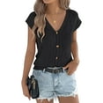 thumbnail image 2 of Women'S Short Sleeve Button Down Cardigan Sweater V Neck Cable Knit Shrug Vest Black S, 2 of 7